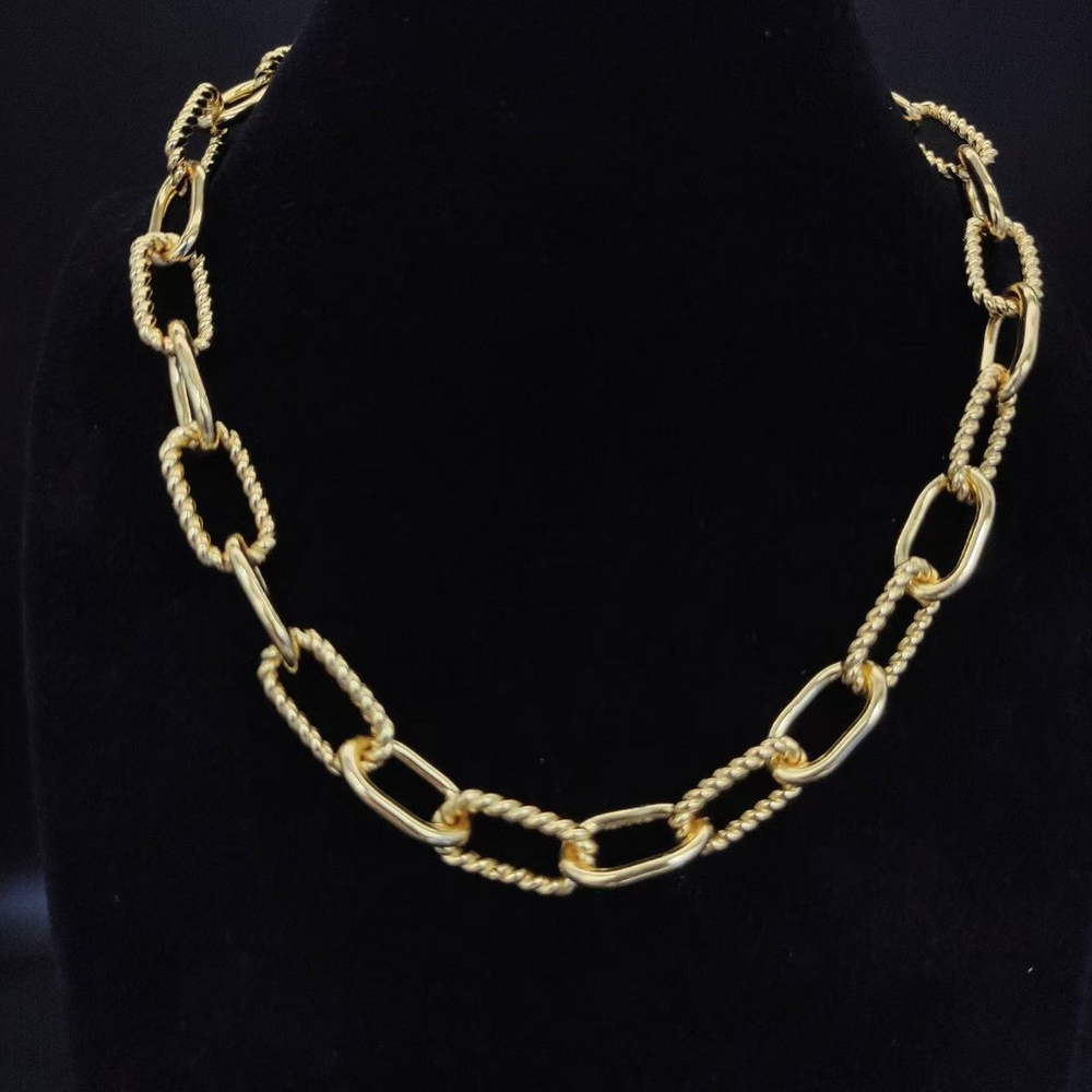 David Yurman Gold Alternating Smooth & Twisted Link Chain Necklace